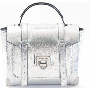 Michael Kors Manhattan Medium Soft Leather Satchel Crossbody Shoulder Bag Silver